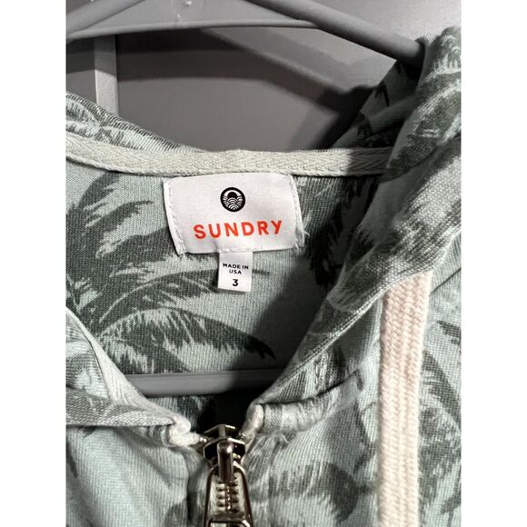 Sundry Women Full Zip Hooded Jacket Palm Tree Print Green Size 3 (US Medium) - Picture 3 of 4